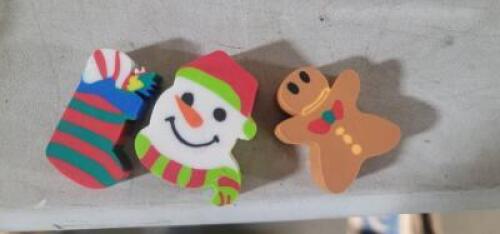 DESCRIPTION: (1) CASE OF APROX (50) HOLIDAY ERASERS. RETAIL$: $7.99 EA QTY: 1