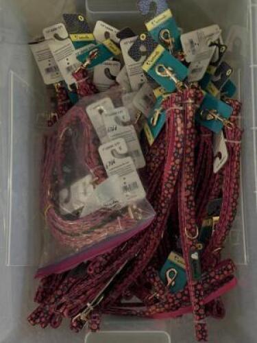 LARGE BOX OF ASSORTED DOG HARNESSES / LEASHES / COLLARS
