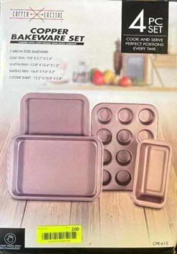 COPPER CUISINE 4PC COPPER BAKEWARE SET RETAILS FOR $29.99