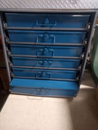 DESCRIPTION: (1) SLIDING DRAWER CABINET FRAME W/DRAWERSBRAND/MODEL: DURHAM #321B-95-DRINFORMATION: GREYSIZE: 6 DRAWERS INCLUDED, 20 3/8 IN X 16 IN X 21 7/8 IN, FOR 6 DRAWERS, BEARINGRETAIL$: $331.77 EAQTY: 1
