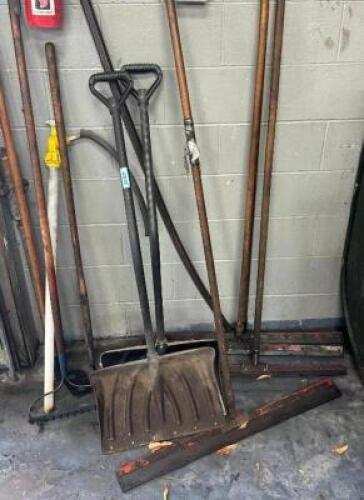 ASSORED SHOVELS AND SQUEEGEES