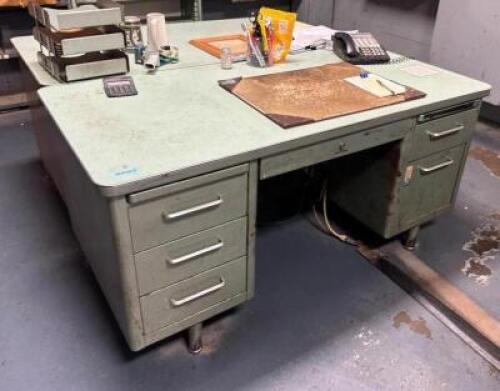(2) METAL DESKS WITH CREDENZA