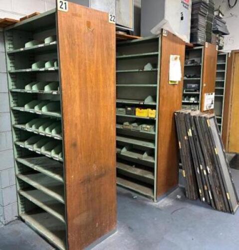 (4) SHELVING UNITS WITH CONTENTS OF ASSORTED PARTS AND HARDWARE