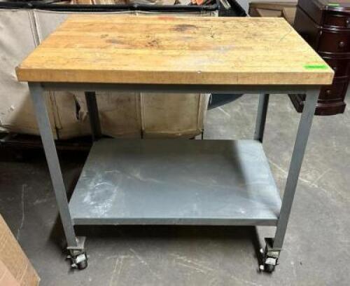 BUTCHER BLOCK TABLE ON WHEELS