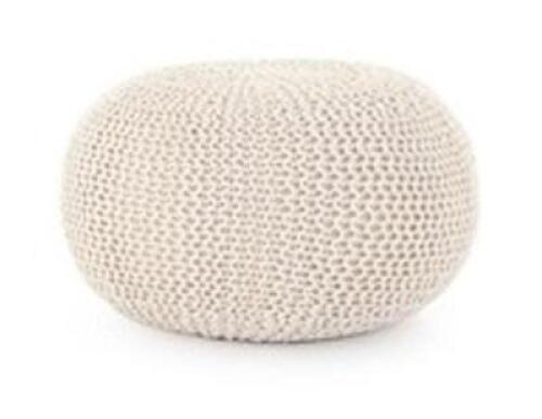 WHITE JUTE KNIT POUF OTTOMAN