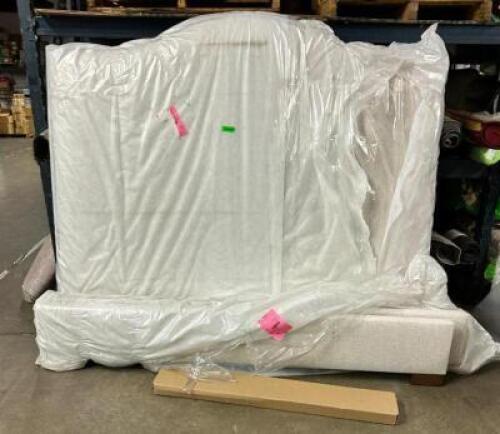 KING SIZE BEIGE UPHOLSTERED BED FRAME