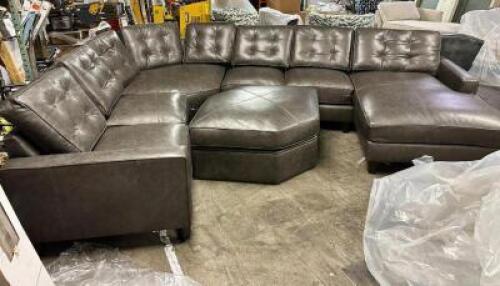 FIVE PIECE LEATHER SECTIONAL WITH STORAGE OTTOMAN