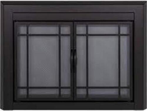DESCRIPTION: (1) GLASS FIREPLACE DOORS BRAND/MODEL: EASTON #EA-5010 INFORMATION: BLACK/DOORS FEATURE EASY-CATCH MAGNETS SIZE: 28"H X 37"W X 2"D RETAIL
