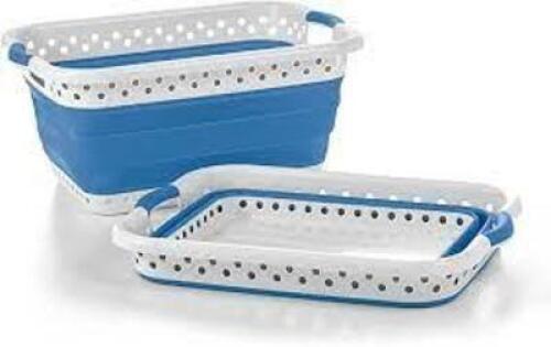DESCRIPTION: (1) COLLAPSIBLE LAUNDRY BASKET BRAND/MODEL: POP AND LOAD INFORMATION: WHITE AND BLUE RETAIL$: $28.47 EA QTY: 1