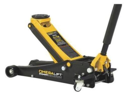 DESCRIPTION: (1) OMEGA HEAVY-DUTY VEHICLE LIFT JACK BRAND/MODEL: 29038 INFORMATION: LIFTING CAPACITY: 3-1/2" TON/YELLOW & BLACK RETAIL$: $280.86 QTY: