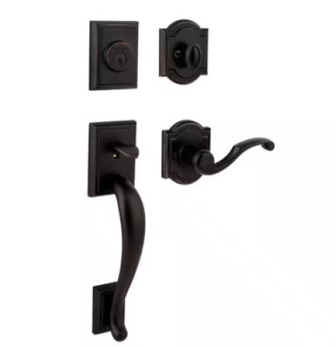 DESCRIPTION: PRESTIGE PISTORIA SINGLE CYLINDER VENETIAN BRONZE EXTERIOR DOOR HANDLESET FEAT. SMARTKEY BRAND/MODEL: BALDWIN RETAIL$: $156.50 QTY: 1