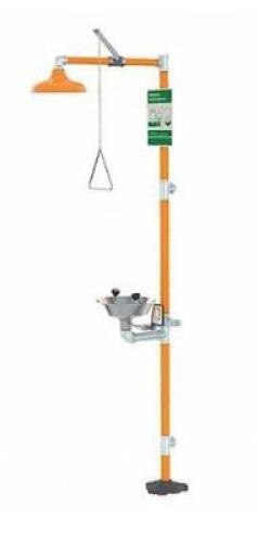 DESCRIPTION: (1) GUARDIAN EQUIPMENT SHOWER WITH EYE WASH BRAND/MODEL: G1902 INFORMATION: STAINLESS STEEL/ORANGE RETAIL$: $909.57 SIZE: 16"W X 96"H X 1