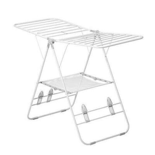 DESCRIPTION: (1) HONEY-CAN-DO FOLDING METAL CLOTHES DRYING RACK BRAND/MODEL: DRY-01610 INFORMATION: WHITE RETAIL$: $36.30 SIZE: 57"L X 23.5"W X 37"H Q