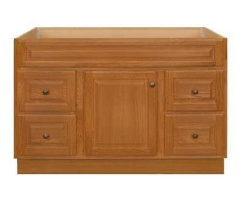 NAME: HAMPTON 48 IN. W X 21 IN. D X 33.5 IN. H BATH VANITY CABINET WITHOUT TOP IN OAK DESCRIPTION: HAMPTON 48 IN. W X 21 IN. D X 33.5 IN. H BATH VANIT
