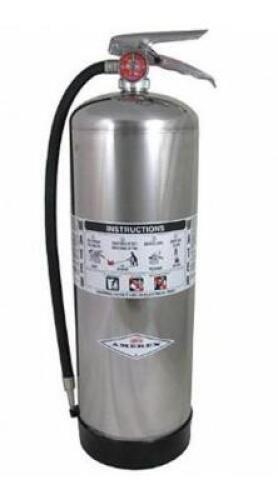 DESCRIPTION: (1) AMEREX FIRE EXTINGUISHER BRAND/MODEL: 240 INFORMATION: SILVER/WATER EXTINGUISHER/RANGE MAX: 55' RETAIL$: $199.99 SIZE: 24-1/2"H X 7"D