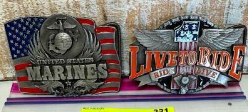 DESCRIPTION: US MARINES AND FREEDOM TO RIDE BUCKLES QTY: 2