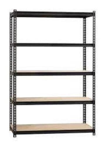 DESCRIPTION: (1) RIVET SHELVING, 5 SHELF UNIT BRAND/MODEL: IRON HORSE #20993 INFORMATION: BLACK SIZE: 72" H 48"W 18"D RETAIL$: $146.99 EA QTY: 1
