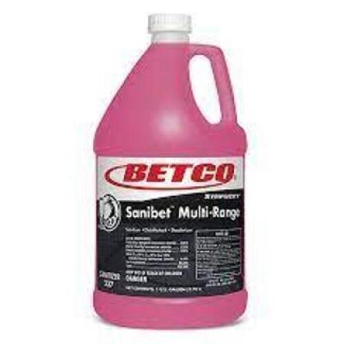 DESCRIPTION: (2) MULTI-RANGE SANITIZER DISINFECTANT DEODORIZER BRAND/MODEL: BETCO SANIBET MULTI RANGE SIZE: 1 GALLON RETAIL$: $89.06 EA QTY: 2