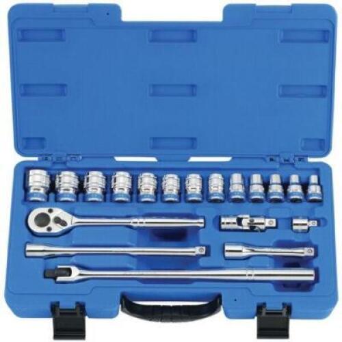 DESCRIPTION: (1) SOCKET SET BRAND/MODEL: KT PRO INFORMATION: BLUE CARRY CASE SIZE: 1/2" DR, 19 PIECES RETAIL$: $124.99 EA QTY: 1