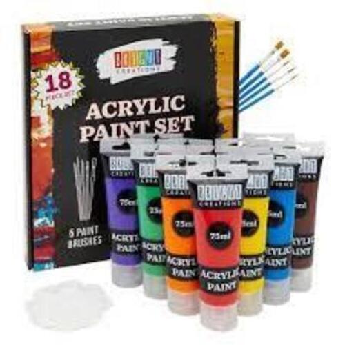 DESCRIPTION: (2) ART KITS WITH ACRYLIC PAINT FOR KIDS WITH EXTRA WOOD CANVAS BRAND/MODEL: BRIGHT CREATIONS RETAIL$: $30.00 PER KIT WITH CANVAS QTY: 2