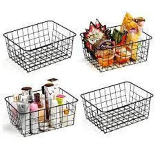 DESCRIPTION: (1) BOX OF (4) WIRE STORAGE BASKETS INFORMATION: CHROME SIZE: LARGE RETAIL$: $29.66 TOTAL QTY: 1