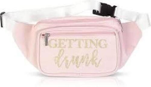 DESCRIPTION: (3) FANNY PACK FOR BRIDAL SHOWER BRAND/MODEL: SPARKLE AND BASH STORE INFORMATION: PINK WITH GETTING DRUNK ON IT RETAIL$: $8.09 EA QTY: 3