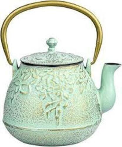 DESCRIPTION: (1) CAST IRON JAPANESE TEA KETTLE WITH INFUSER BRAND/MODEL: SUNGMOR STORE INFORMATION: GREEN SIZE: 32 OZ RETAIL$: $40.00 EA QTY: 1