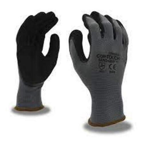 DESCRIPTION: (1) PACK OF (12) COR-TOUCH SAND GRIP WORK GLOVES BRAND/MODEL: CORDOVA #6993 INFORMATION: BLACK AND GRAY SIZE: LARGE RETAIL$: $15.78 EA QT