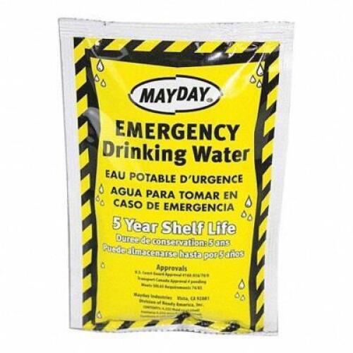 DESCRIPTION: (1) CASE OF (100) EMERGENCY DRINKING WATER POUCH BRAND/MODEL: MAYDAY #492T85 INFORMATION: 1 SERVING PER BAG RETAIL$: $37.60 QTY: 1