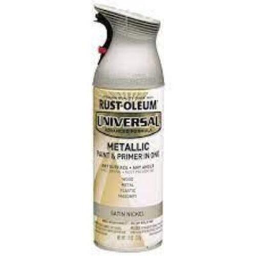 DESCRIPTION: (2) PAINT AND PRIMER ALL IN ONE BRAND/MODEL: RUST-OLEUM INFORMATION: SATIN NICKEL SIZE: 11 OZ RETAIL$: $11.48 EA QTY: 2