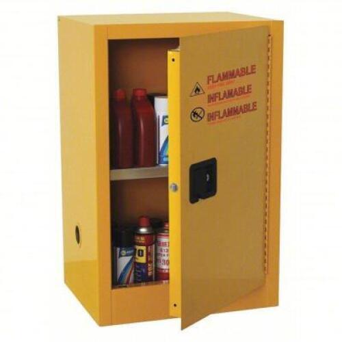 DESCRIPTION: (1) FLAMMABLES SAFETY CABINET BRAND/MODEL: CONDOR #42X496 INFORMATION: YELLOW SIZE: 16 GAL CAPACITY, 0 DRUM CAPACITY, 23 IN X 18 IN X 45