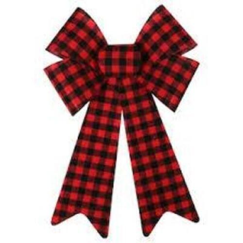 DESCRIPTION: (1) SET OF (5) BOWS INFORMATION: RED AND BLACK PLAD SIZE: (4) SMALLER BOWS, (1) LARGE BOW RETAIL$: $25.99 TOTAL QTY: 1