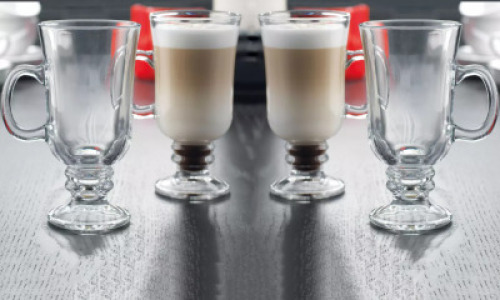 SOHO CAFE 4PC GLASS IRISH COFFEE MUGS RETAILS FOR $29.99