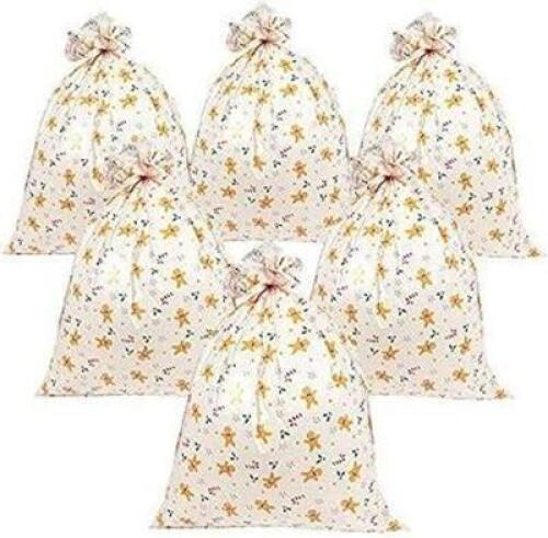 DESCRIPTION: (6) LARGE STORAGE CHRISTMAS BAGS BRAND/MODEL: JOYUSA STORE INFORMATION: WHITE WITH GINGERBREAD MEN RETAIL$: $13.09 EA QTY: 6