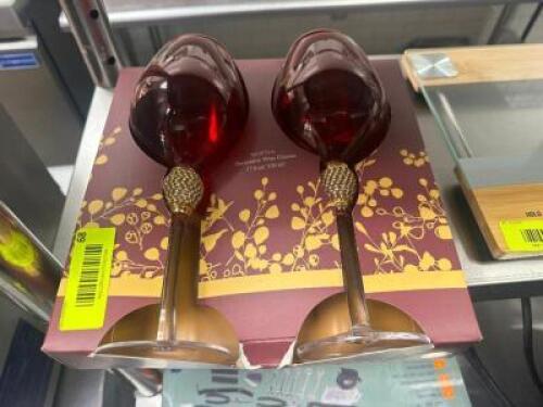 (2) DECORATIVE RED WINE GLASSES.