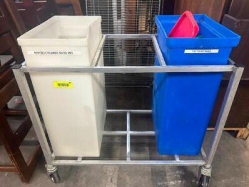 DESCRIPTION ROLL ABOUT INGREDIENTS CART W/ (2) PLASTIC HOPPERS. LOCATION BAY 6 QTY 1