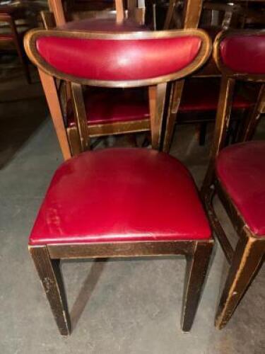 DESCRIPTION (14) ASSORTED STYLE WOODEN SEATS W/ RED SEAT CUSHIONS. LOCATION BAY 7 THIS LOT IS: SOLD BY THE PIECE QTY 14