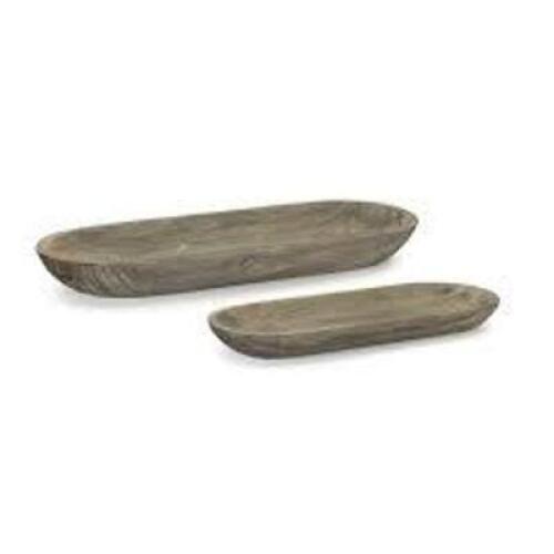 DESCRIPTION: (3) SETS OF (2) WOODEN TRAYS INFORMATION: BLACK WOOD SIZE: 18" L AND 23.75"L RETAIL$: $85.09 EA QTY: 3