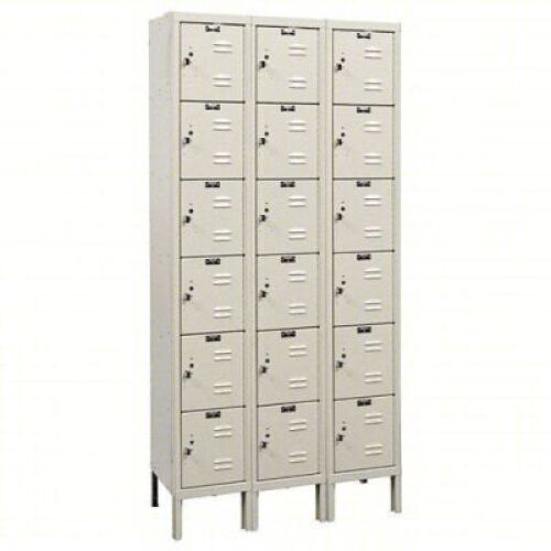DESCRIPTION: (1) BOX LOCKER BRAND/MODEL: HALLOWELL #4HE22 INFORMATION: TAN SIZE: 36 IN X 15 IN X 78 IN, 6 TIERS, 3 UNITS WIDE, LOUVERED, PADLOCK HASP