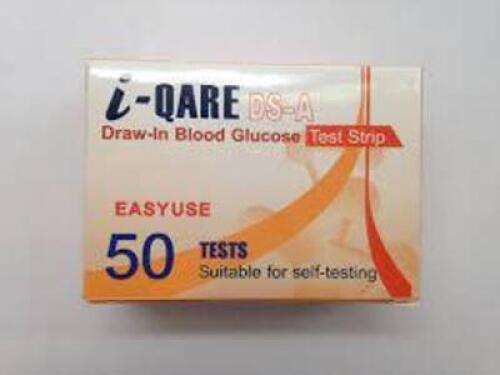 DESCRIPTION: (4) BOXES OF (50) DRAW-IN BLOOD GLUCOSE TEST STRIPS BRAND/MODEL: I-QARE DS-A #23YE62 RETAIL$: $66.77 EA QTY: 4