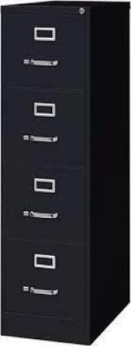 DESCRIPTION: (1) VERTICAL FILE CABINET BRAND/MODEL: HIRSH #17546 INFORMATION: BLACK SIZE: 4 DRAWER, 25" DEEP RETAIL$: $349.99 EA QTY: 1
