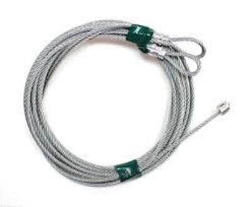 DESCRIPTION: (2) BUNDLES OF GARAGE DOOR CABLES INFORMATION: STEEL CABLE SIZE: EYELETS ON END QTY: 2