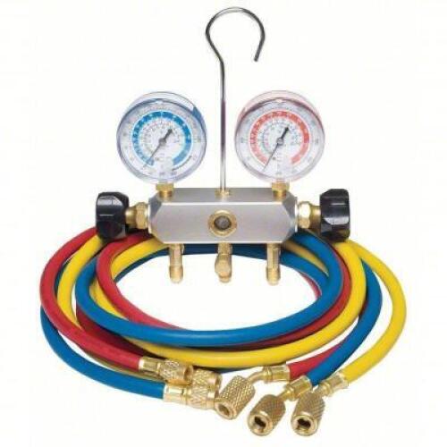 DESCRIPTION: (1) MECHANICAL MANIFOLD GAUGE SET BRAND/MODEL: DAYTON #4PDF8 SIZE: MECHANICAL MANIFOLD GAUGE SET, 2 VALVES, R-12/R-22/R-502 RETAIL$: $100