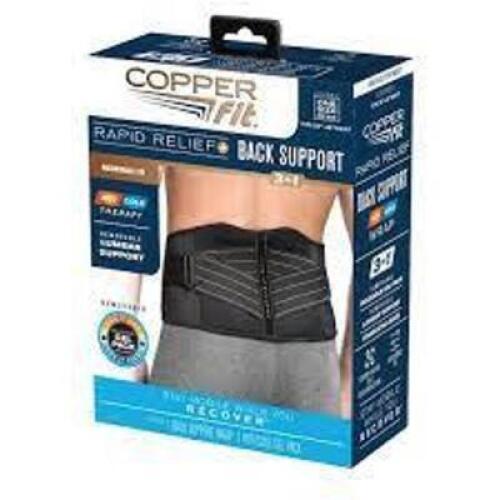 DESCRIPTION: (1) BACK SUPPORT AND RAPID RELIEF BRAND/MODEL: COPPER FIT SIZE: 3 IN 1 FIT RETAIL$: $29.88 EA QTY: 1