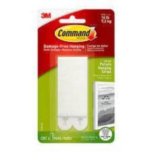 DESCRIPTION: (24) PACKS OF LARGE PICTURE HANGING STRIPS BRAND/MODEL: COMMAND, 3M #17206-ES INFORMATION: WHITE SIZE: 16 LB CAPACITY RETAIL$: $8.75 PER