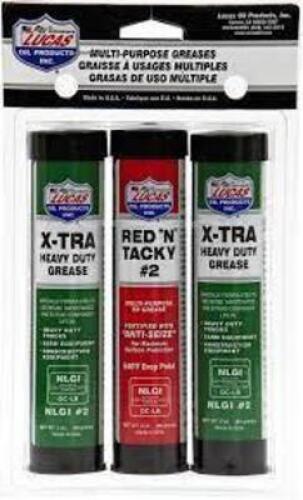 DESCRIPTION: (5) PACKS OF (3) MULTI PURPOSES GREASES BRAND/MODEL: LUCAS OIL INFORMATION: (2) XTRA HEAVY DUTY (1) RED "N" TACKY PER PACK SIZE: 3 OZ PER