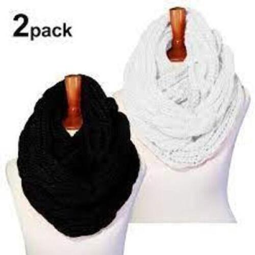 DESCRIPTION: (3) PACKS OF (2) INFINITY SCARVES BRAND/MODEL: BASICO INFORMATION: BLACK AND WHITE IN EACH PACK RETAIL$: $17.99 PER PACK QTY: 3