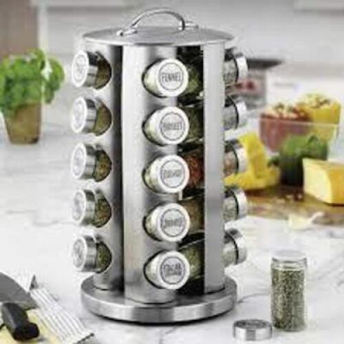 DESCRIPTION: (1) 20 JAR SPICE RACK BRAND/MODEL: KAMENSTEIN INFORMATION: STAINLESS STEEL RETAIL$: $23.64 EA QTY: 1