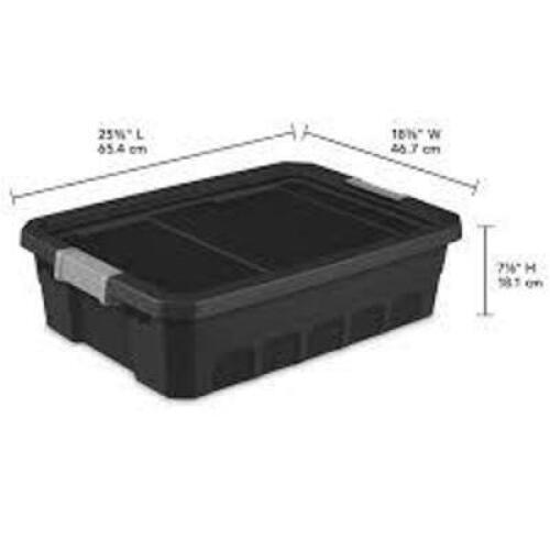 DESCRIPTION: (5) STORAGE CONTAINERS BRAND/MODEL: STERLITE INFORMATION: BLACK SIZE: 40 QT RETAIL$: $10.00 EA QTY: 5