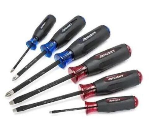 DESCRIPTION: (1) SET OF DIAMOND TIP SCREWDRIVERS BRAND/MODEL: HUSKY #1002629554 INFORMATION: BLACK HANDLES SIZE: 6 PIECES RETAIL$: $14.88 TOTAL QTY: 1